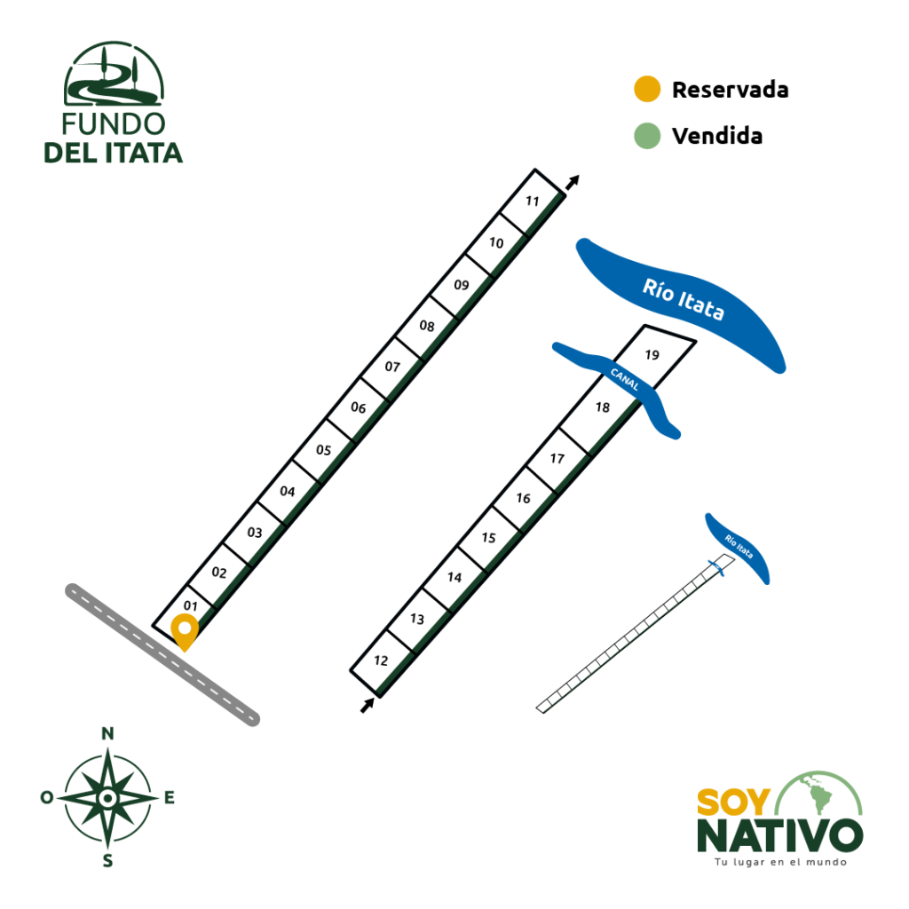 Plano de Fundo del Itata con las parcelas reservadas y vendidas